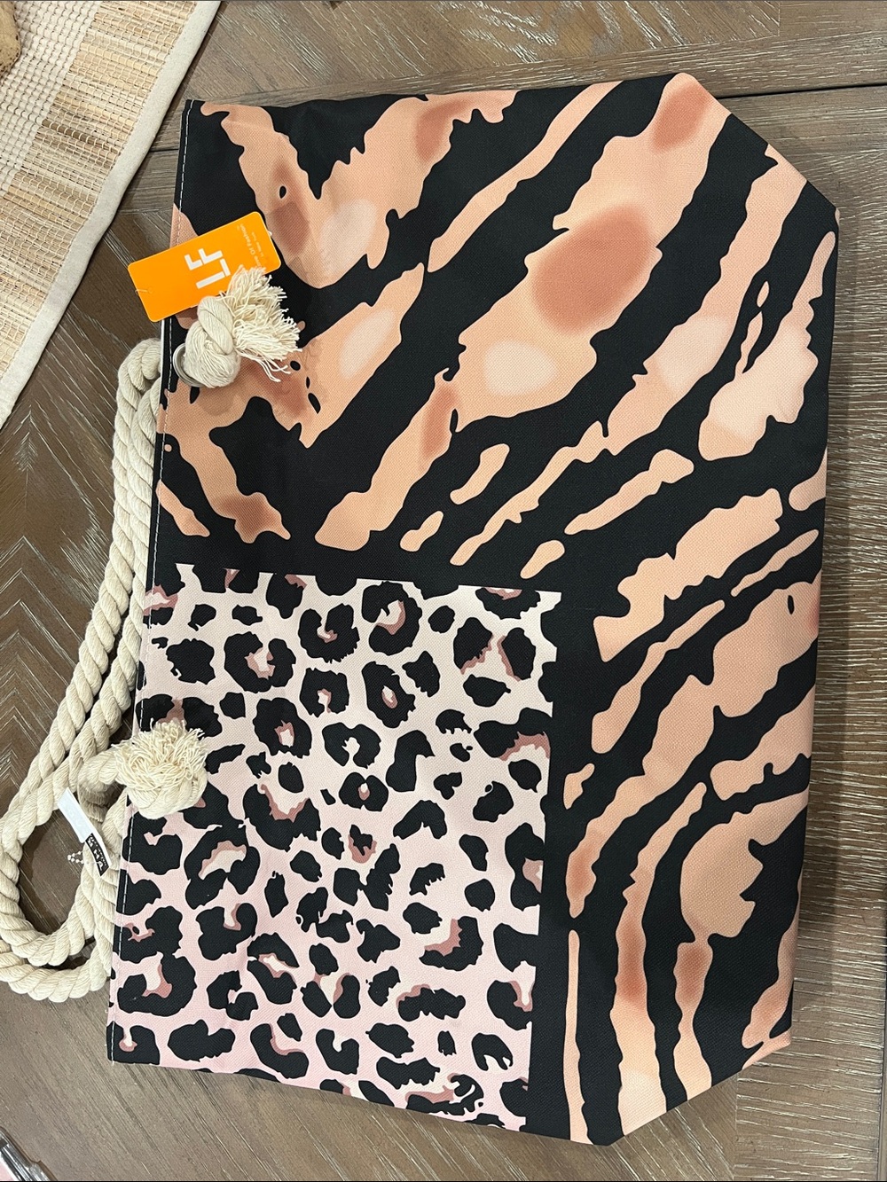 Stylish Animal-Print Tote Bag in Black and Blush
